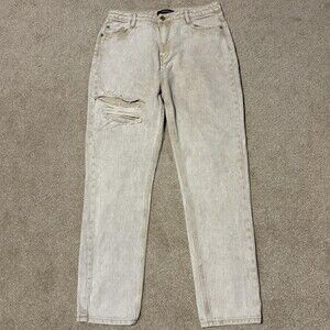 Missguided Womens High Rise Distressed Jeans Cream Tan Acid Wash Denim, Sz 8